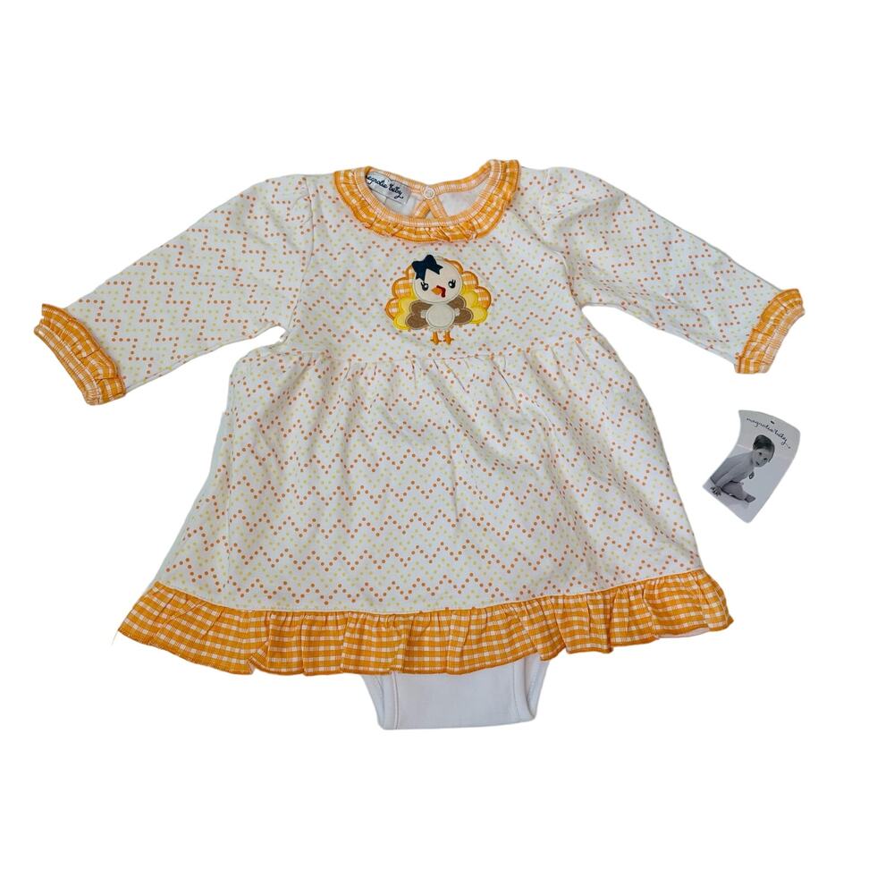 NWT Magnolia Baby 12M Little Gobbler Turkey Applique Dress with Bloomers
